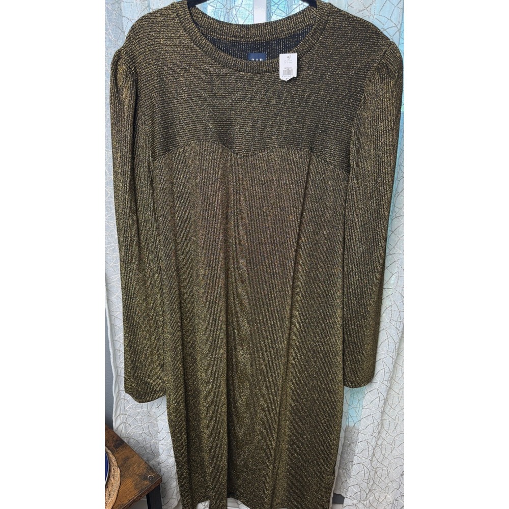 Gap Metallic Gold Lurex Knit Sweater Dress Long Sleeve Midi Black XXL NWT - Picture 2 of 10